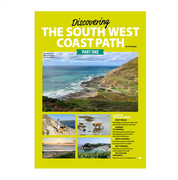 Book cover of 'Discovering the South West Coast Path Part One' with scenic images and text.